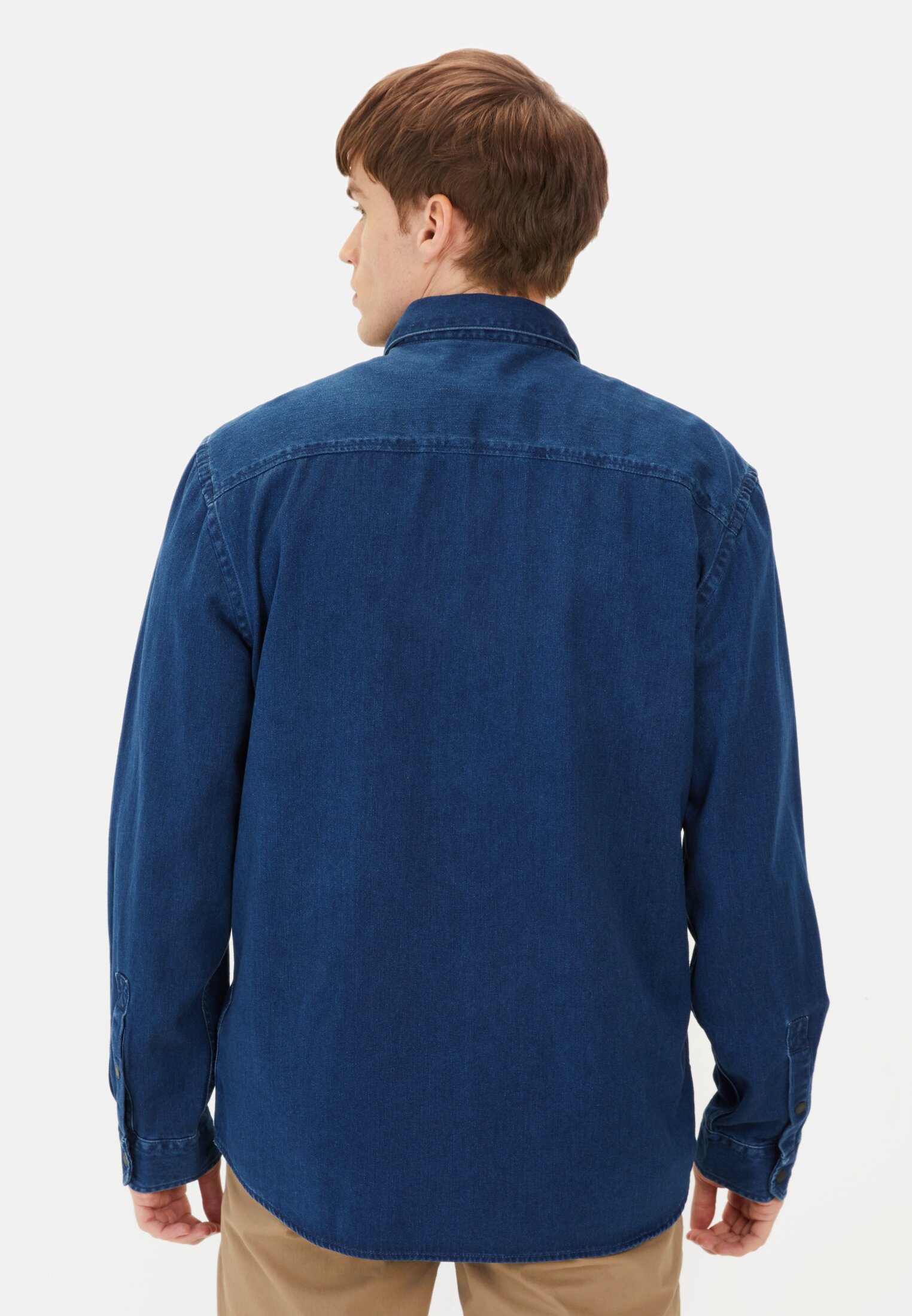 Men Shirt made from pure cotton Dark Blue worn back