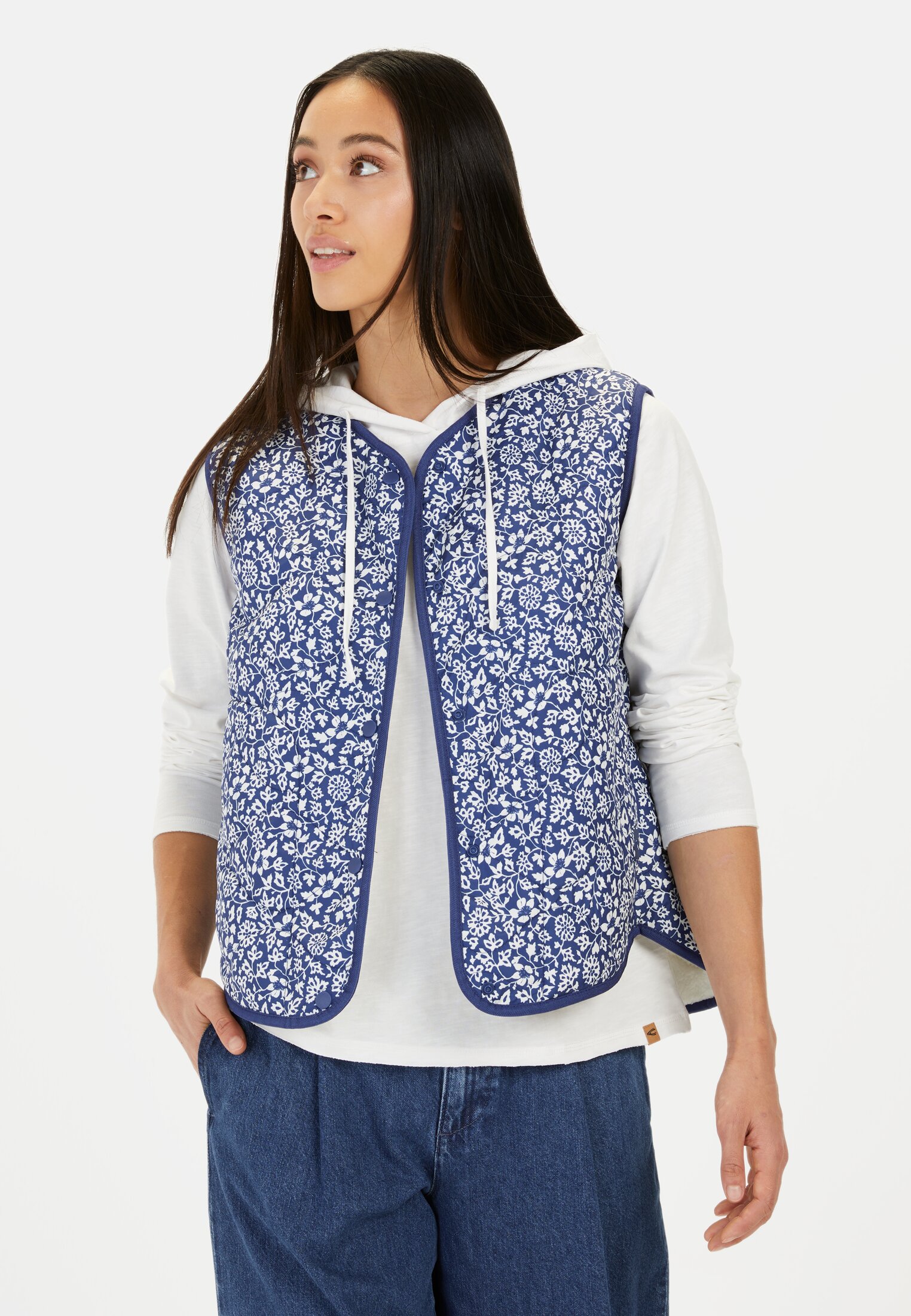 Vrouwen Outdoor bodywarmer met bloemenprint Blauw gedragen voor