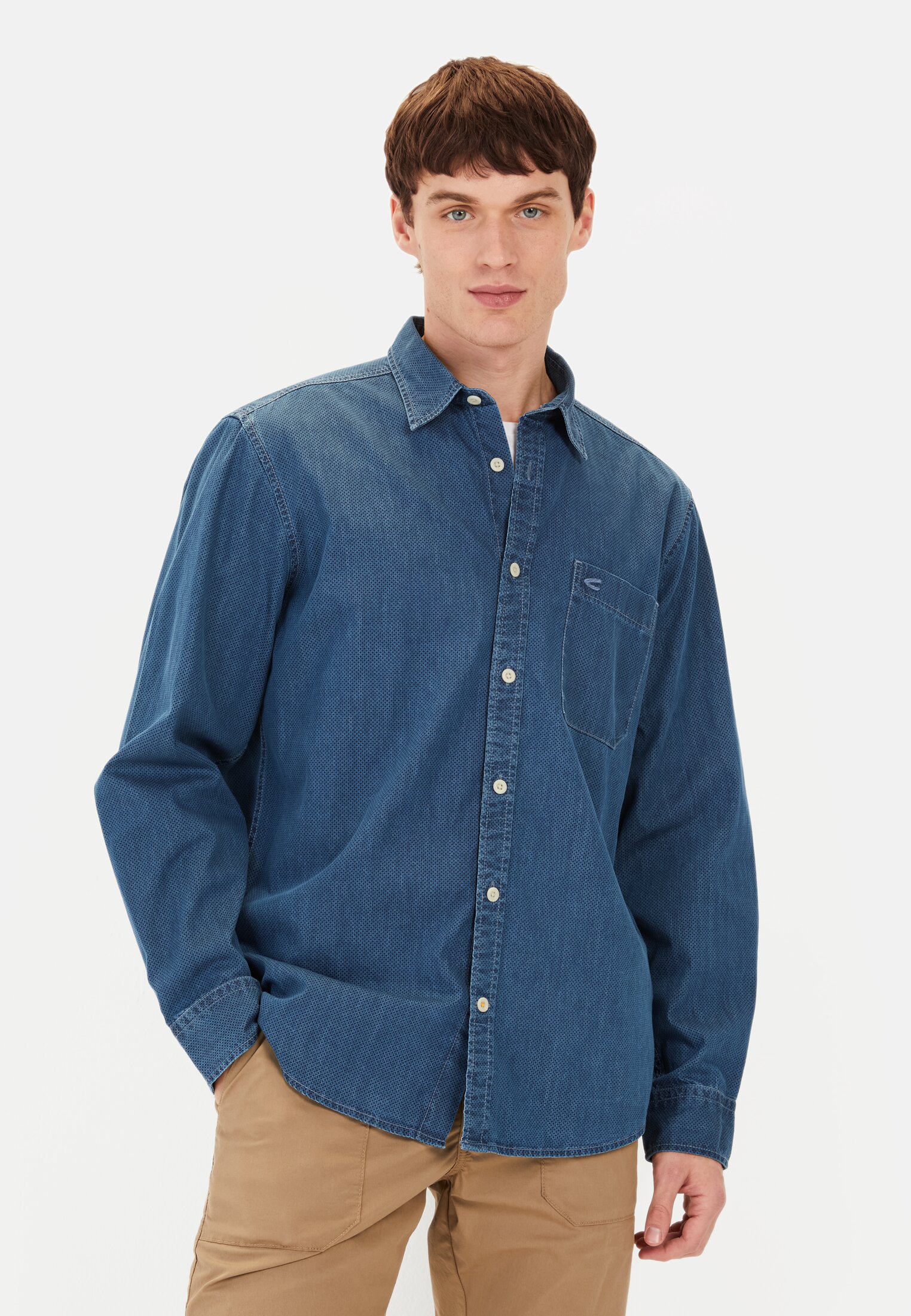 Men Longsleeve Shirt with allover print Blue worn front