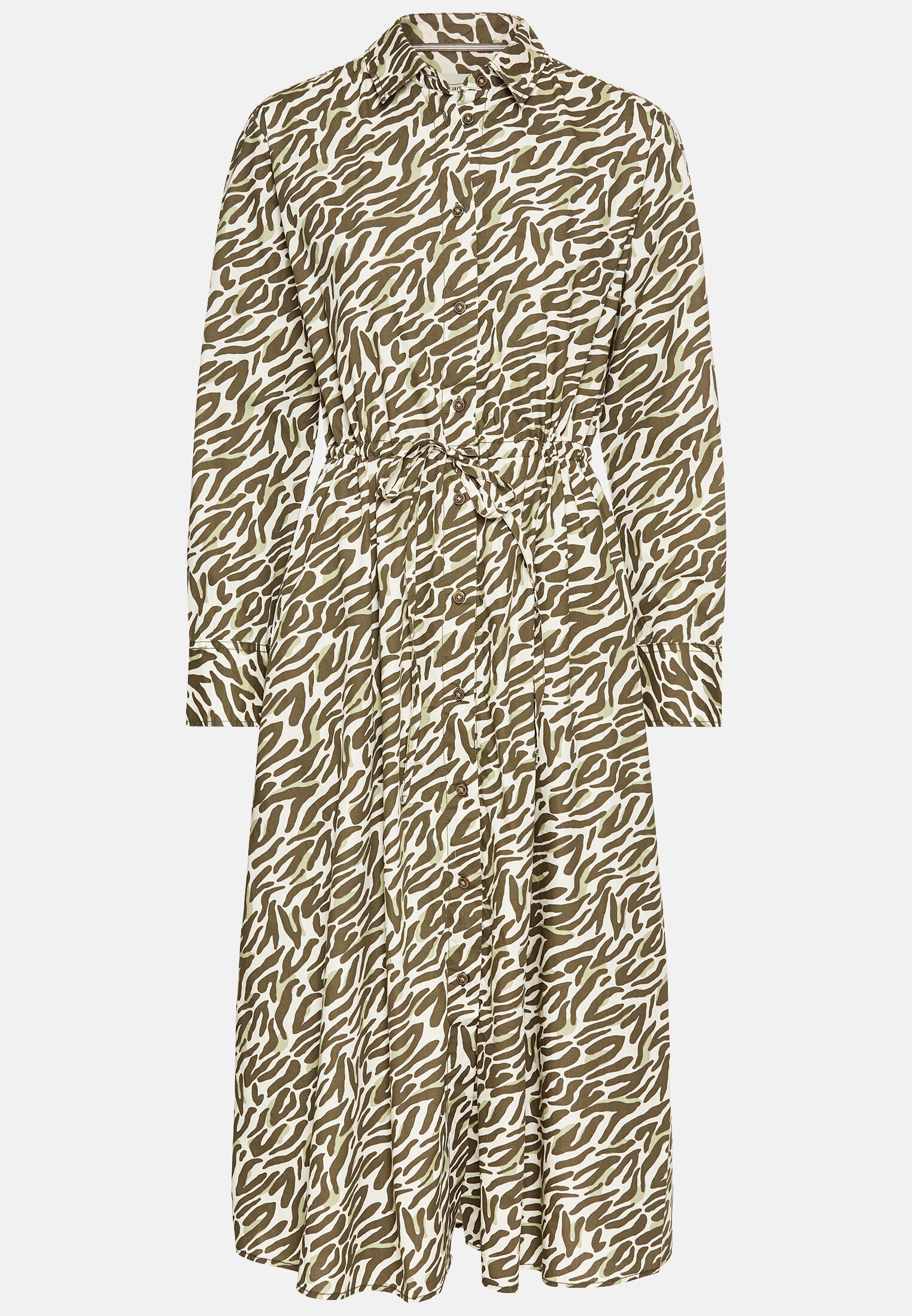 Women Long shirt dress with all-over print Olive Beige frontal front