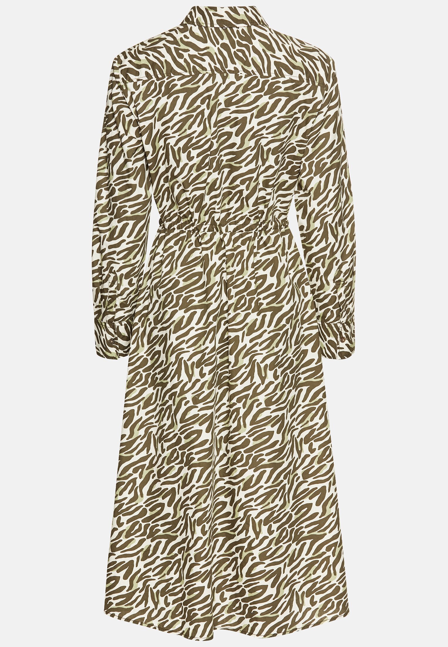 Women Long shirt dress with all-over print Olive Beige frontal back